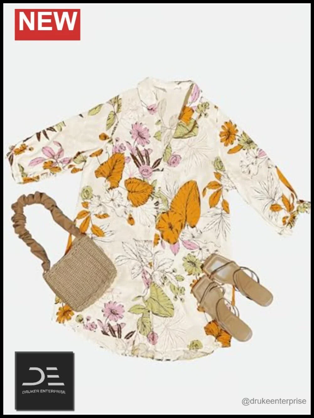 Floral Mini Dress 3/4 Sleeve Button Down Beach Cover Up Top